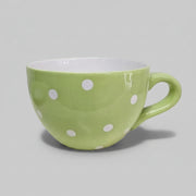 Polka Dot Lime Green Ceramic Oversized Teacup and Saucer Set