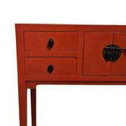 Vibrant Crimson Oriental Console Table with Classic Brass Hardware