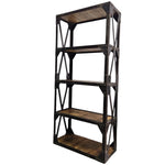 Industrial Iron & Solid Wood 4-Tier Bookshelf