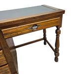 Vintage Oak Student Kneehole Writing Desk with Industrial Metal Pulls