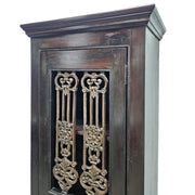 Indian Style Dark Wood and Iron Grill Tall Bar Cabinet