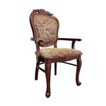 Victorian Style Carved Wood Medallion Back Fabric Armchair