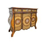 Ornate Italian Style Hand Painted Floral Inlay Wooden Sideboard Credenza