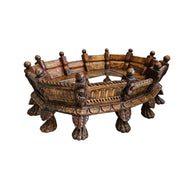 Rustic Hand-Carved Wooden Centre Table with Glass Insert