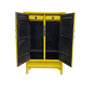 Vintage-Style Distressed Yellow Chinese Wedding Cabinet
