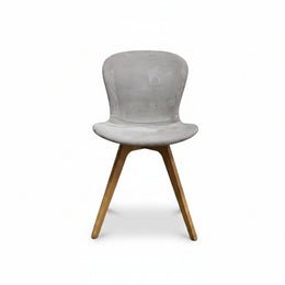 Bo Concept Mid-Century Style Grey Fabric Dining Chair with Wooden Base