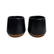 Contemporary Matte Black Ceramic Vessel with Wood-Finished Base