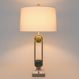 Architectural Brass and Green Marble Sculptural Table Lamp