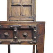 Medieval Style Teakwood Dining Table and Six Panel Back Chairs Set