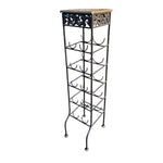 Wrought Iron Freestanding Wine Rack Tower with Wooden Top