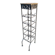 Wrought Iron Freestanding Wine Rack Tower with Wooden Top