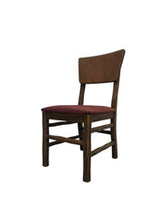 Rustic Wood Chair with Rattan Back and Upholstered Seat