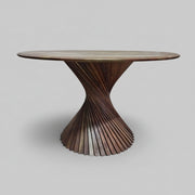 Contemporary Japandi Twisted Slat Acacia Wood Round Dining Table