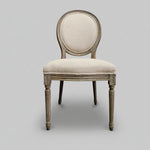 Louis XVI Style Weathered Natural Wood Oval Back Cream Dining Chair