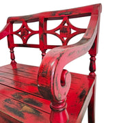 Distressed Red Reclaimed Wood Oriental Accent Bench