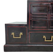 Vintage Japanese-Style Black and Red Step Cabinet