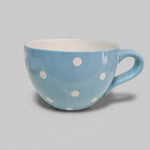 Artisanal Polka Dot Sky Blue Ceramic Oversized Teacup and Saucer Set