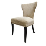 Sophisticated Beige Fabric Studded Backrest Wooden Dining Accent Chair