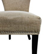 Sophisticated Beige Fabric Studded Backrest Wooden Dining Accent Chair