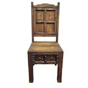 Medieval Style Teakwood Dining Table and Six Panel Back Chairs Set