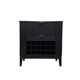Modern Black Wood Convertible Bar Cabinet with Wine Rack