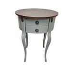Sage Green Upcycled Wooden 2-Drawer Oval Telephone Side Table