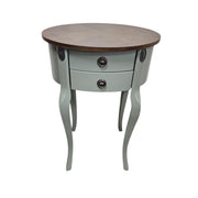 Sage Green Upcycled Wooden 2-Drawer Oval Telephone Side Table