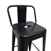 Industrial Style Black Metal Bar Stool with Backrest