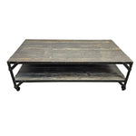 Industrial Two-Tier Reclaimed Wood Coffee Table on Castors