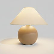 Minimalist Cream White Spherical Ceramic Table Lamp with Tapered Shade