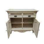 Provincial Two-Door Scalloped Buffet Cabinet in Distressed Cream
