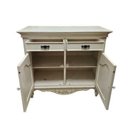 Provincial Two-Door Scalloped Buffet Cabinet in Distressed Cream