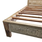 Artisan Hand-Carved Mango Wood King Bed Frame