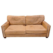 Timeless Tan Leather Sofa with Brass Accents by THE ONE