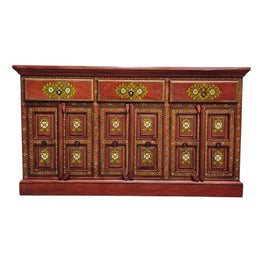 Hand-Painted Terracotta Floral Sideboard