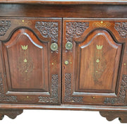 Intricate Brass Inlay Solid Wood Low Media Console Cabinet