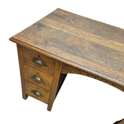 Classic Solid Oak Double Pedestal Six Drawer Writing Desk