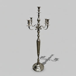 Polished Silver Chrome Five Light Baroque Style Candelabra