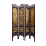 Chinoiserie Gold Leaf Carved Four-Panel Room Divider