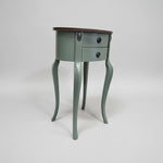 Sage Green Upcycled Wooden 2-Drawer Oval Telephone Side Table