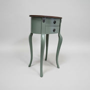 Sage Green Upcycled Wooden 2-Drawer Oval Telephone Side Table