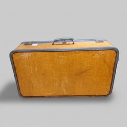 Travair Vintage Textured Canvas and Blue Leather Trim Suitcase