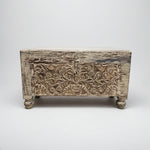 Hand-Carved Vintage Wooden Trunk with Distressed Finish