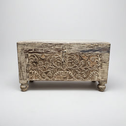 Hand-Carved Vintage Wooden Trunk with Distressed Finish