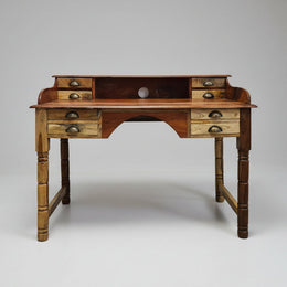 Handcrafted Multi-Tonal Solid Wood Secretary Writing Desk