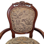 Victorian Style Carved Wood Medallion Back Fabric Armchair