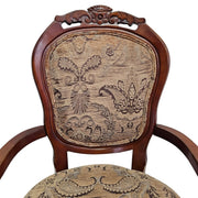 Victorian Style Carved Wood Medallion Back Fabric Armchair