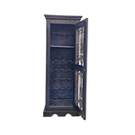 Indian Style Dark Wood and Iron Grill Tall Bar Cabinet