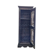 Indian Style Dark Wood and Iron Grill Tall Bar Cabinet