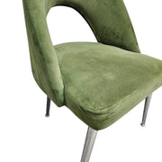 Sculptural Olive Green Velvet Cutout Dining Chairs with Chrome Legs